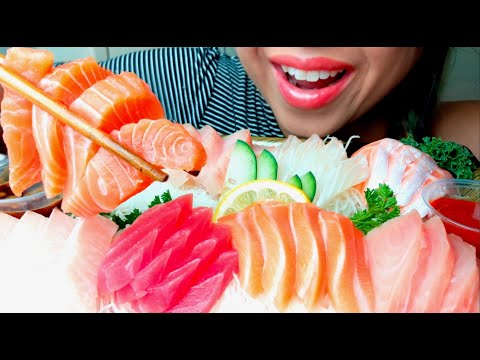 ASMR SASHIMI PLATTER SUSHI SALMON TUNA ABALONE YELLOWTAIL 먹방 *No Talking* suellASMR