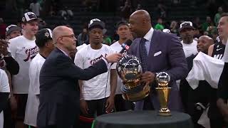 Miami Heat Lifting the Bob Cousy Trophy