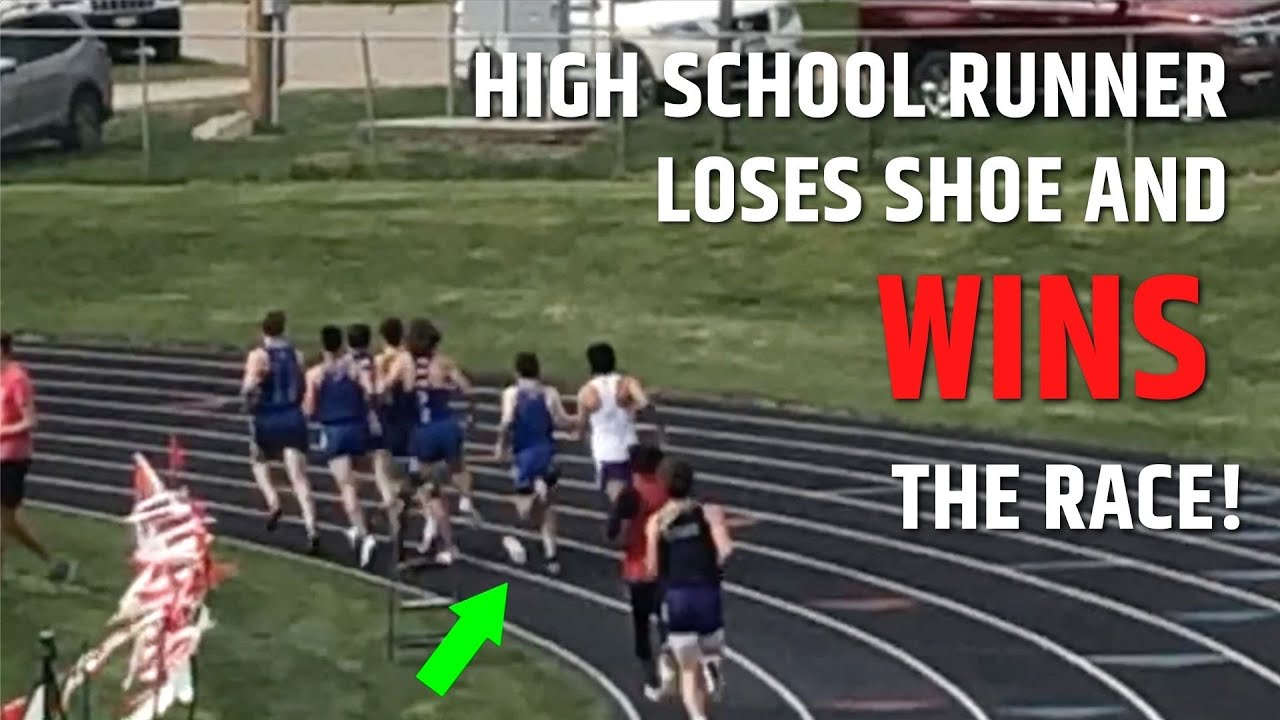 High School runner loses shoe in the 1600 meters and still WINS! YouTube