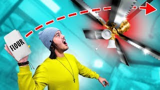 Throwing Things Into A DANGEROUS Ceiling Fan!