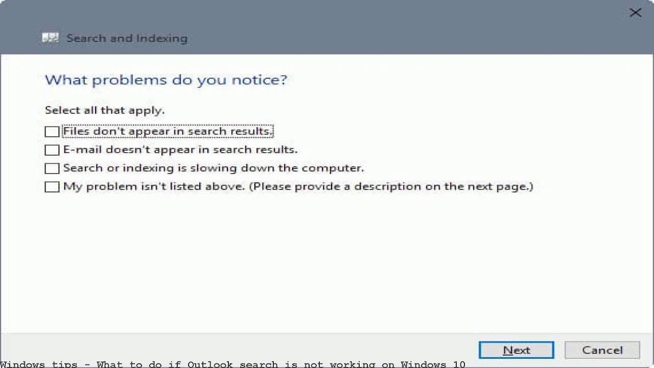 outlook instant search not working 2010