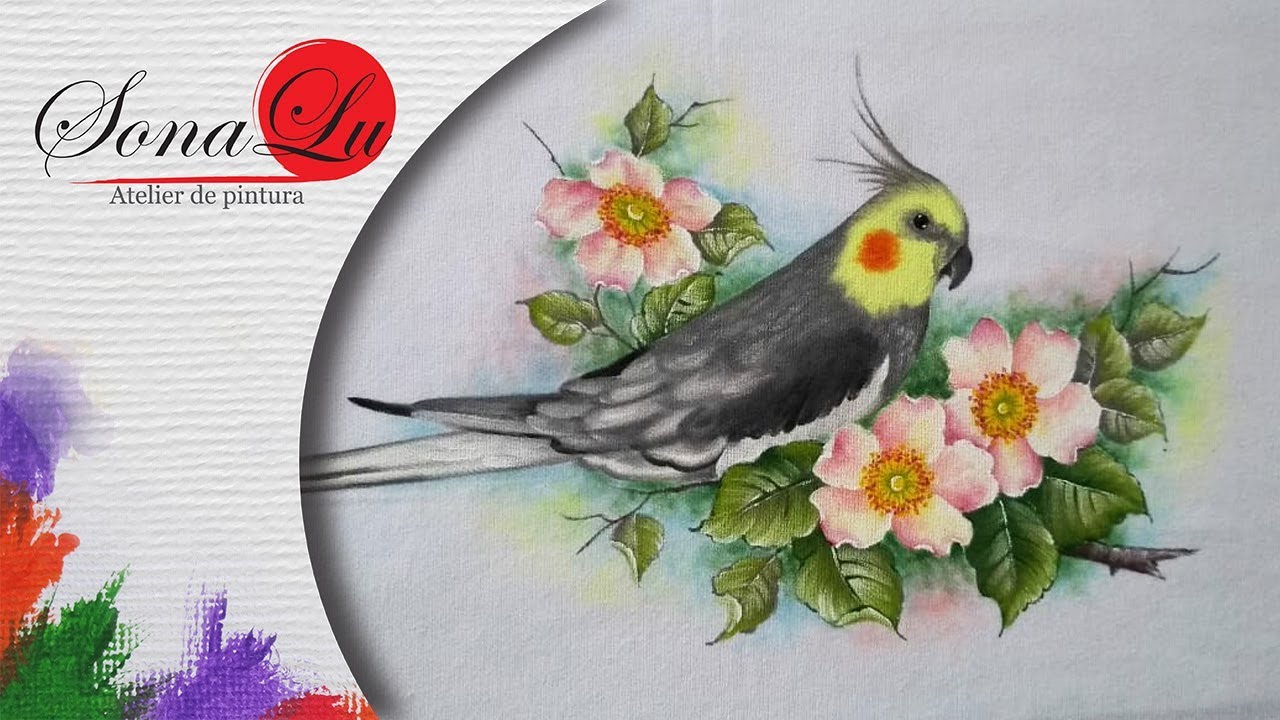 Aula 218 - Calopsita com Rosas Silvestres em Pano de Prato - Parte 1