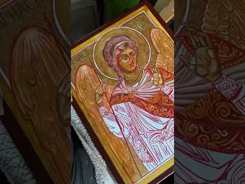 أيقونة الملاك روفائيل بالوان اكريليك قياس اللوحة 50 40 الفنان اتشيكيلي رعد حبرائيل قلو