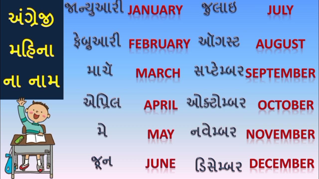 અંગ્રેજી મહિના ના નામ Angreji mahina na naam gujarati ma English