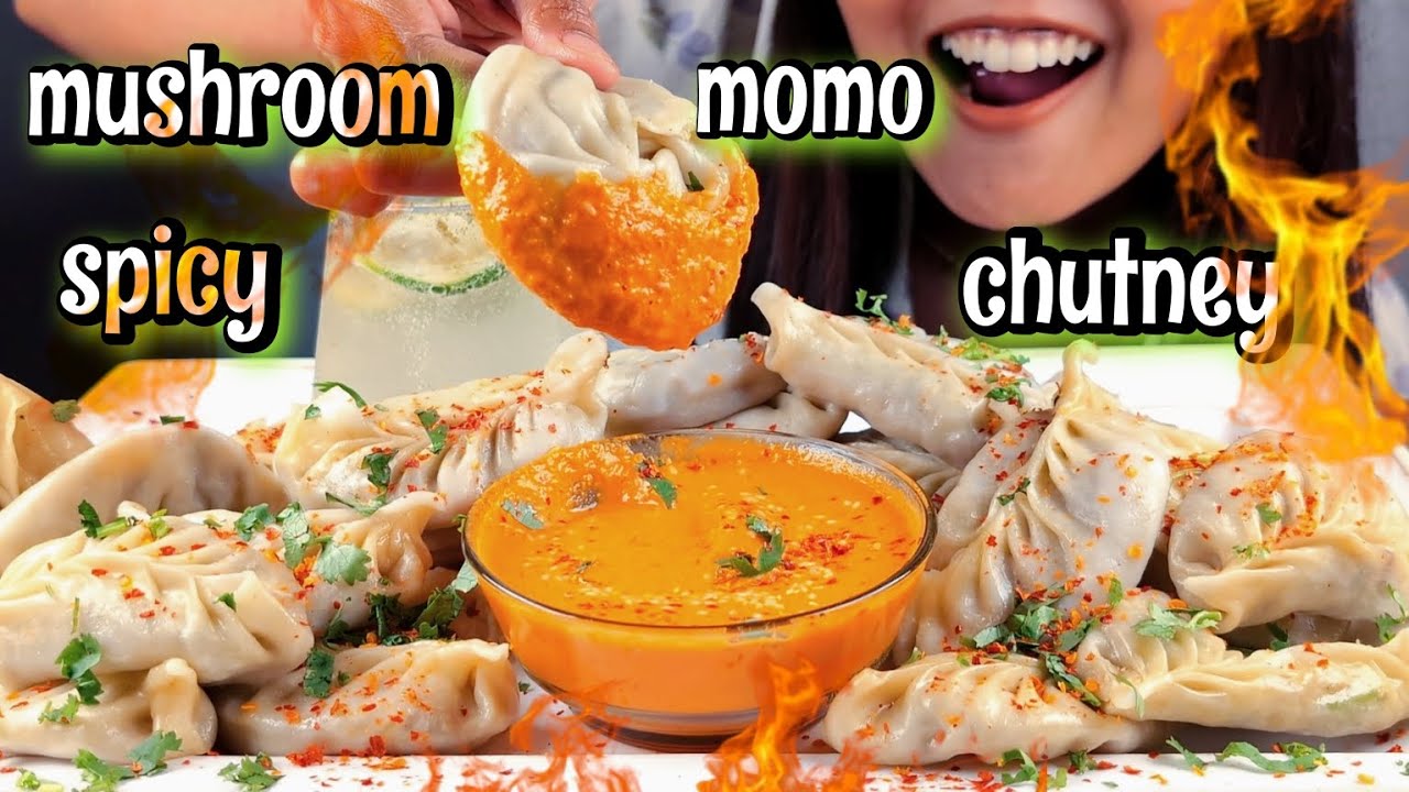 EATING BIG MUSHROOM MOMO CHALLENGE  SPICY TIMUR MOMO CHUTNEY  BIG TASTY MOMO EATING CHALLENGE ASMR