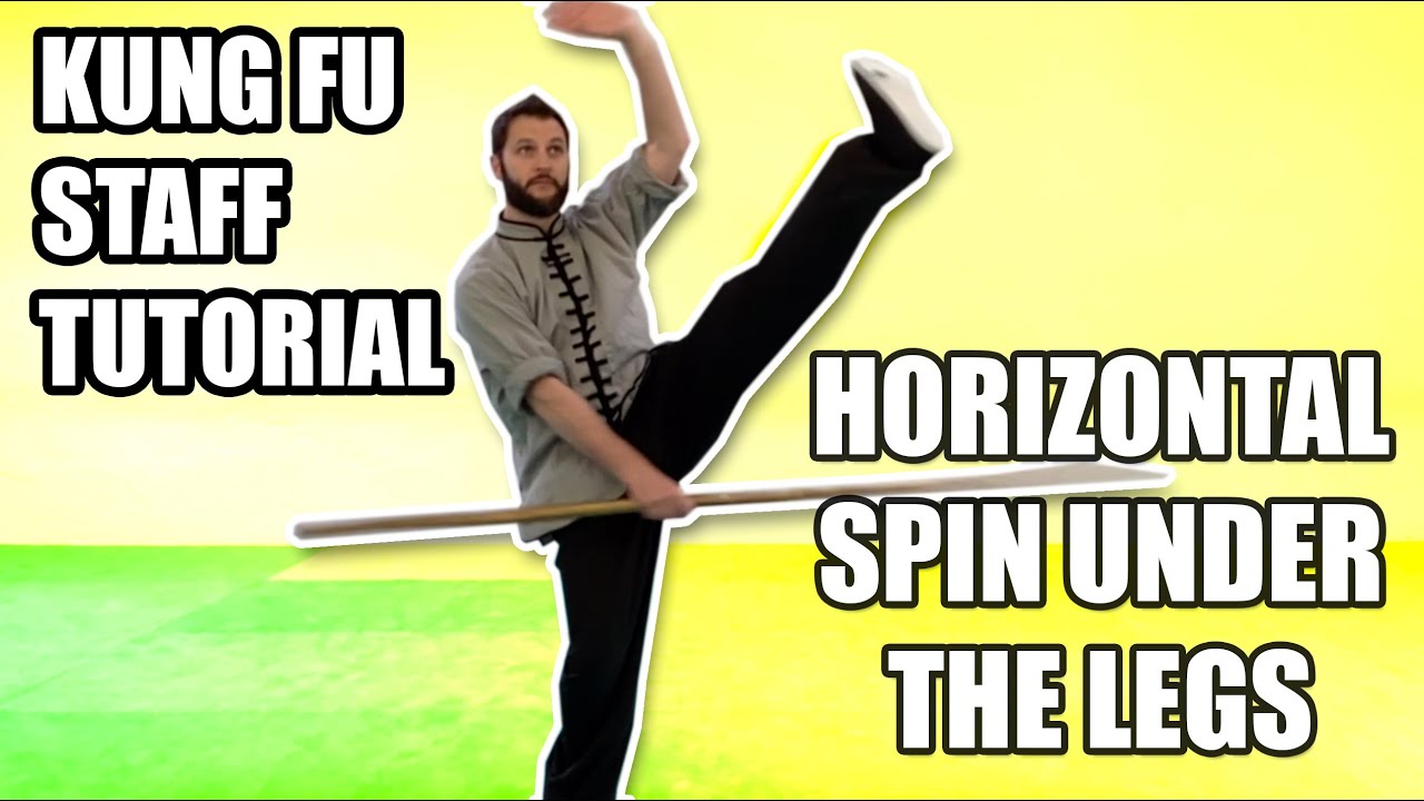 Учебное пособие по горизонтальному вращению посоха кунг-фу под ногами