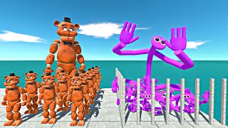 Freddy Fazbear Team Rescues Rainbow Friends Purple Team and Fight - Animal Revolt Battle Simulator