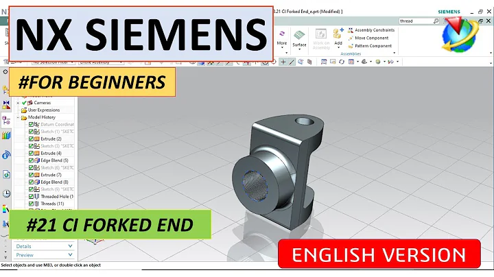 Siemens NX Tutorial #21 For Beginners (CI FORKED END) #English