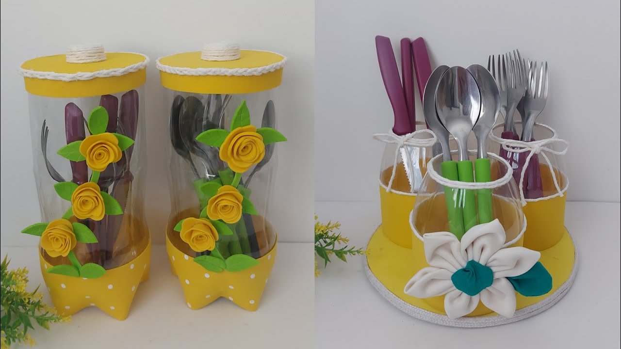 2 Ideias Incríveis de Porta Talheres Com Garrafa Pet