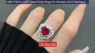 MINTYBOX 4.0CT Heart Ruby Rings for Women S925 Sterling Sliver... — Hot Deal 2026 | Limited Offer!