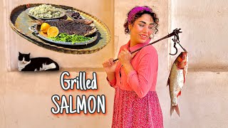 : "Nomadic-Style Grilled Salmon with Herb Rice: Rustic Fire Cooking "