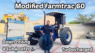 Modified tractor/ Farmtrac 60/ Turbocharged/monster tyre/ 4 Subwoofer /down ceiling #modifiedtractor