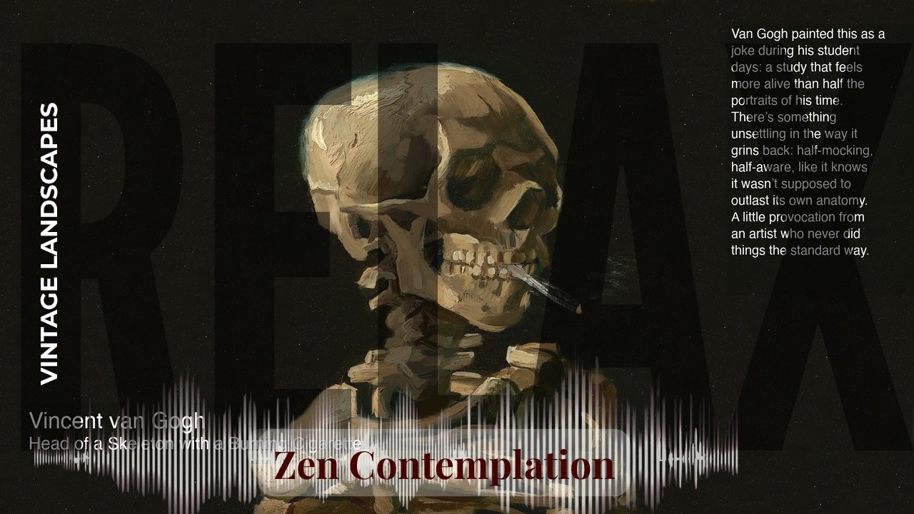 Relax - Relaxing Zen with Vintage Landscapes | Head of a Skeleton with a Burning Ciga… & others