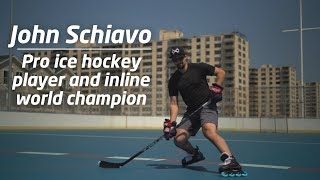 Pro ice hockey player and Inline World Champion, John Schiavo, testing the Marsblade Roller Frame