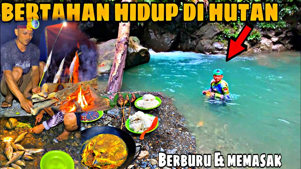 FISHING CAMP || JELAJAH HUTAN RIMBA || BERBURU IKAN MEMASAK DI ALAM LIAR DAN MEMBANGUN SELTER