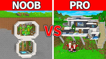 JJ Family & Mikey Family - NOOB vs PRO : Mountain Modern House Build Challenge in Minecraft!