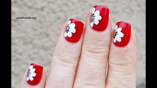 RED NAILS With White Flower Nail Art Design / LifeWorldWomen 2020