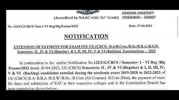 OU Degree Semester exam fee last date extension for payment II/IV/VI regular exams I-VI backlog exam
