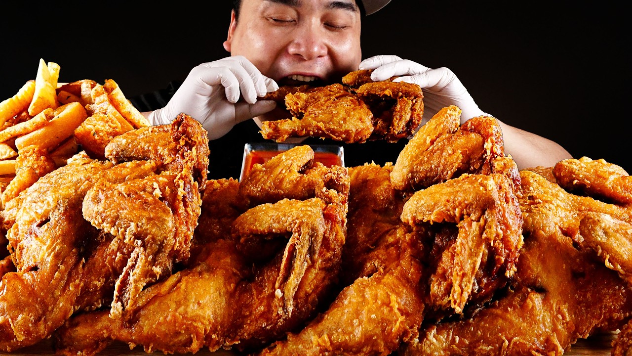 Crispy Old-School Chicken and Cold Beer Mukbang~!!