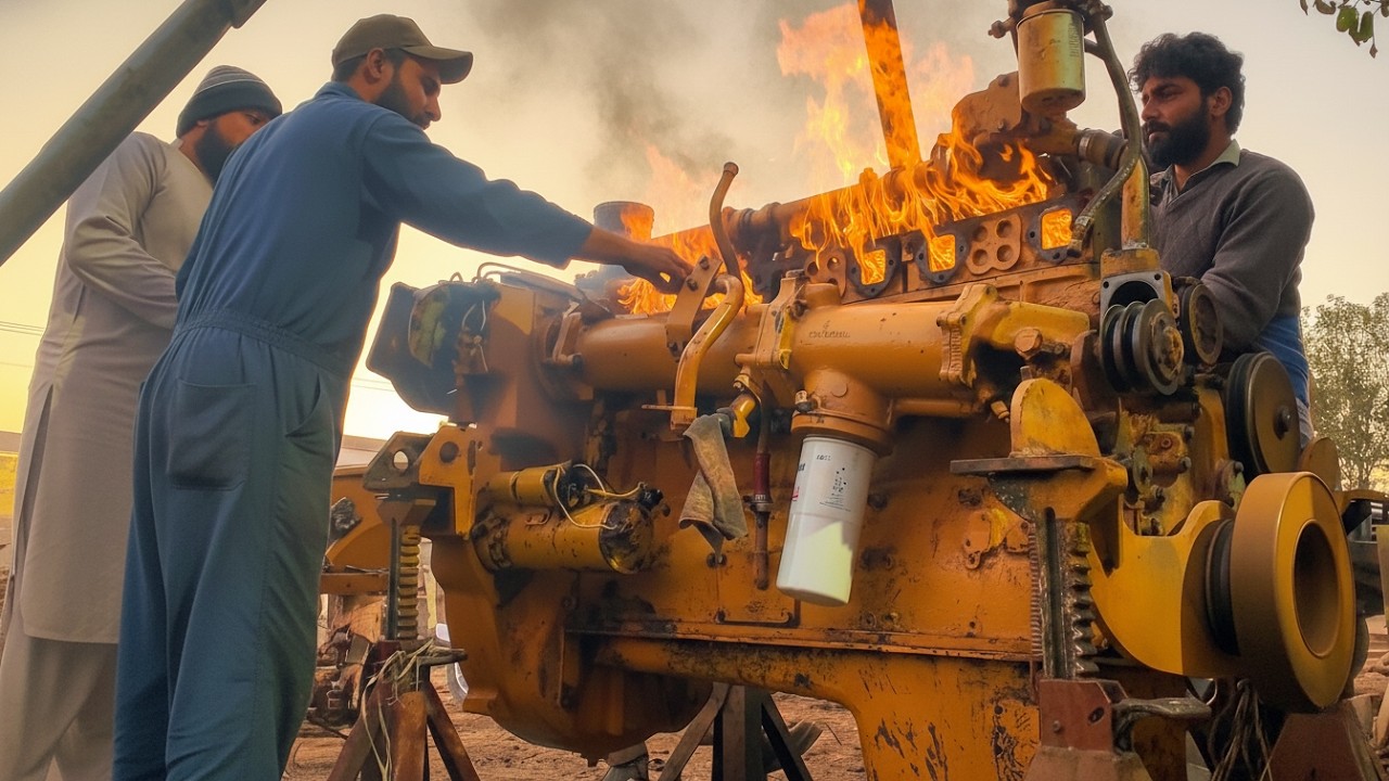 Man Fully Assembles Caterpillar Dozer ENGINE Perfectly with Limited ...