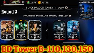 Black Dragon Tower Boss Battle 110,130 & 150 Fight + Reward MK Mobile Round-3 | Boss Jade & Subzero