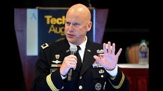 Maj. Gen. John B. Morrison, Jr. answers a question at TechNet Augusta