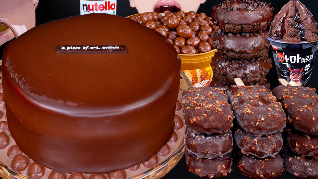 ASMR ARTISEE CHOCOLATE CAKE ICE CREAM NUTELLA DESSERT MUKBANG 초콜릿 케이크 먹방 チョコレートケーキ 咀嚼音 EATING SOUNDS