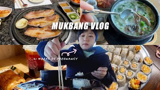 (mukbangvlog) Sitting at cafe+eating alone+craving Korean bbq+21 weeks of pregnancy!