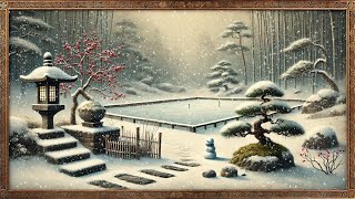 Peaceful Snowfall in Japanese Garden | Framed Art Screensaver with Falling Snow🌨️🏯🌿 screenshot 4