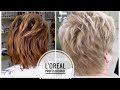 Осветление ранее окрашенных волос красителем L'Oreal Professionnel и короткая стрижка бритвой