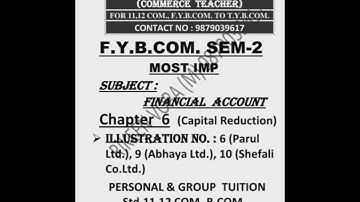 Most Imp for F.Y.B.Com.Sem-2 Financial Account Chapter 6 (Capital Reduction)