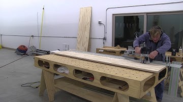 Building the Paulk Workbench Part 5: Layout and detail top including boring the holes.