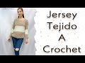 Jersey / suéter tejido a crochet en punto inglés con cambio de color-LaManualidades