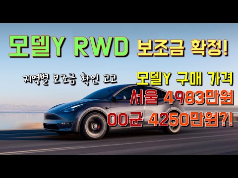   테슬라 모델Y RWD 보조금 확정 지역별 모Y 구매가격 차이가 700만원이 넘네