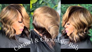 Quickweave Bob With Layers and curls | Chocolate &amp; Carmel