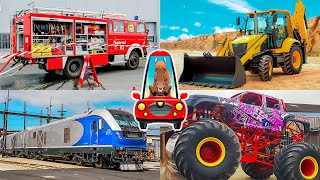 Transport and equipment for children. Educational video. Cartoon cars and special equipment for kids