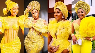2023 Latest Amazing Yellow Lace Asoebi Styles For Classy Occasion | How To Slay In Yellow For Asoebi