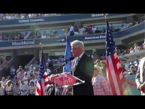 President Clinton Helps Induct Arthur Ashe to US O...