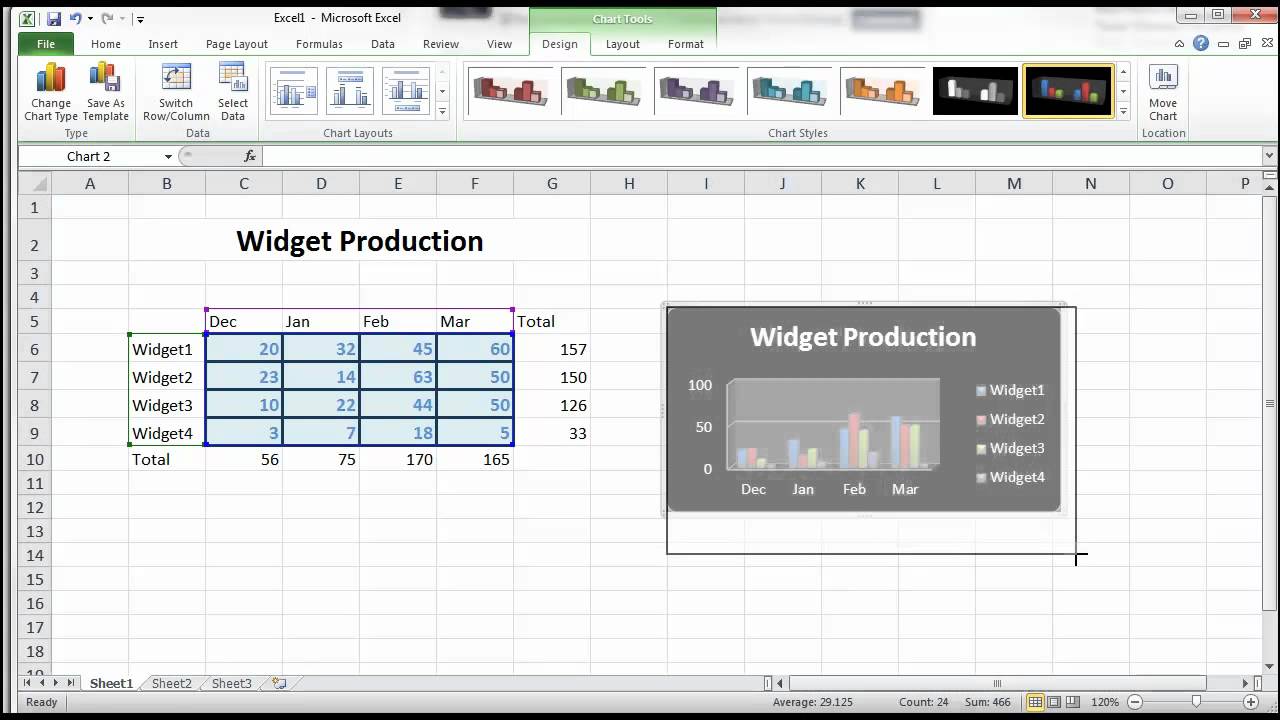 Embedded Clustered Column Chart