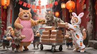 Mama Cat \u0026 Ginger Kitten Prepare New Year Meals to Help Hungry Street Cats with Love 🐾🎆❤️