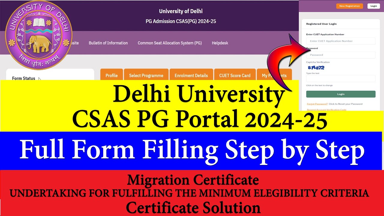 DU CSAS PG PORTAL 2024 Full Form Filling Migration & Minimum