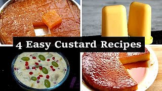 Custard Powder తో చాలా ఈజీ స్నాక్స్||4Tasty & Easy Custard Recipes In Telugu||Indian Custard Recipes
