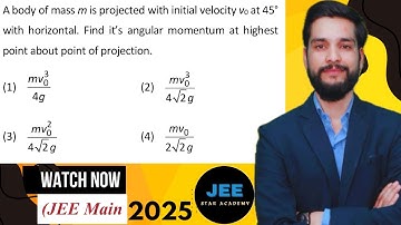 A body of mass m is projected with initial velocity vo at 45°#jee #jeemains2025 #jeemains2024