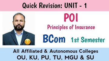 POI UNIT 1 Quick Revision 2025-26 Bcom 3rd III Sem Principles of Insurance Imp OU KU TU PU MGU SU