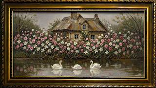 Cottage Garden Swans, Vintage Oil Painting | Framed TV Art Screensaver screenshot 2