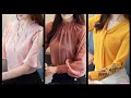 top86 most trending and running Plain chiffon tie neck stylish sleeve boohoo blouse/top designe 2020