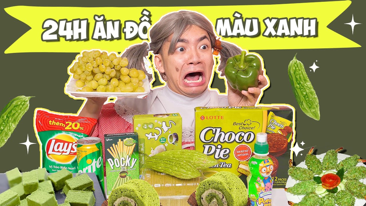 Thử Thách 24H Ăn Đồ Màu Xanh Lá - Xanh Lanh Chanh Bị Xa Lánh!!