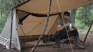 Solo Camping in Rain: Relaxing and Cooking with Sound of Thunderstorm, with my Dog, ASMR