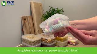 425 ml rectangular tamper evident tub with lid | Tamper evident food containers | Pack-Store