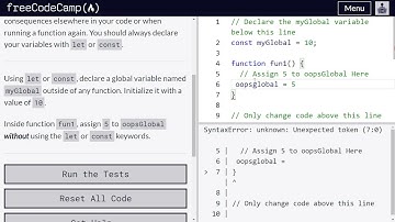 Global scope and functions - freeCodeCamp | Video 52 | Basic JavaScript